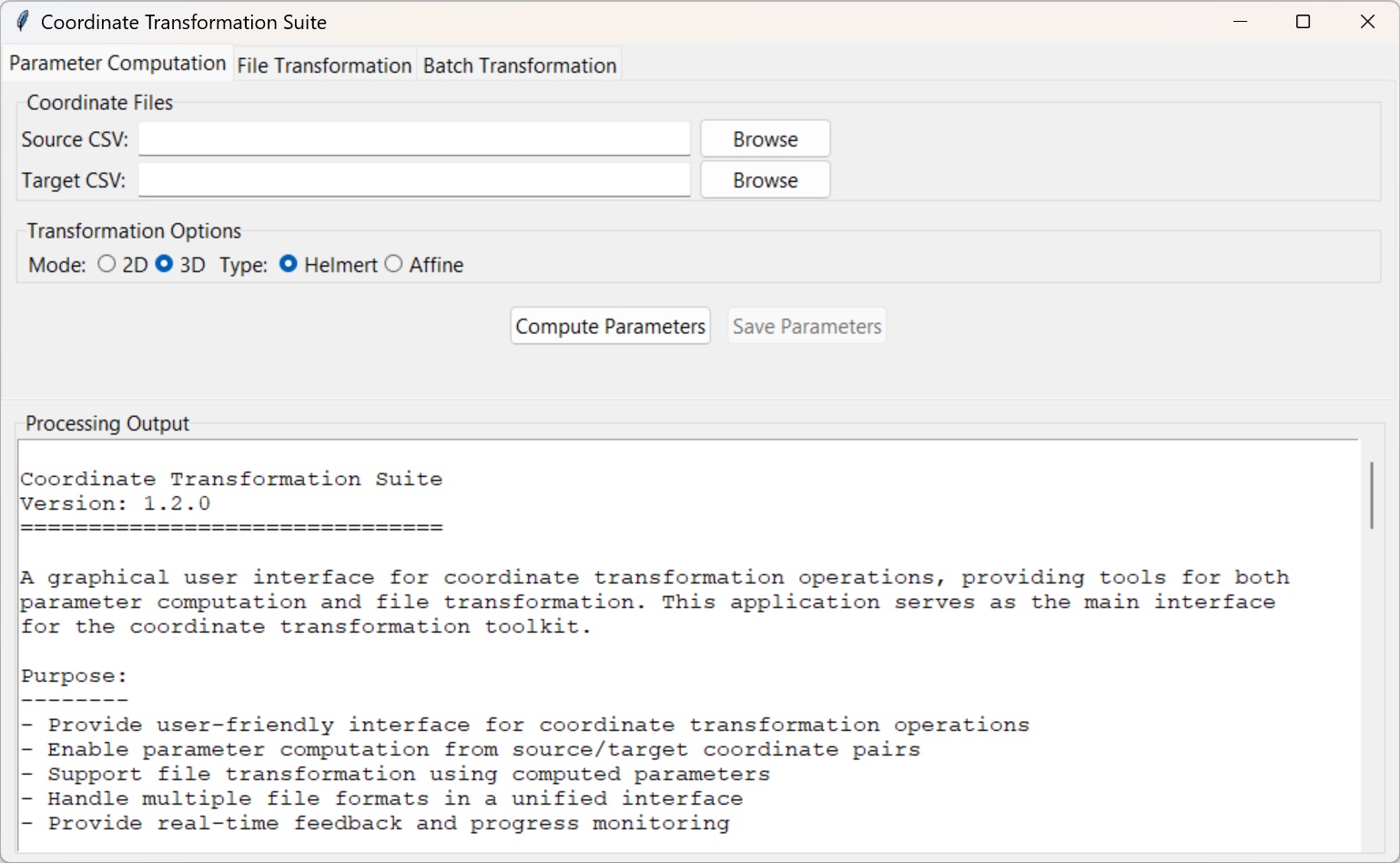 Coordinate Transformation Tool GUI